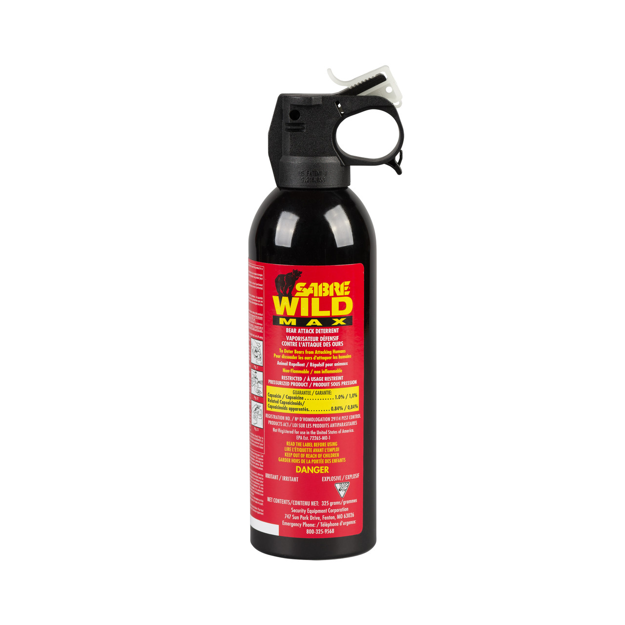 SABRE Wild Max 325-Gram Bear Spray & Mountain Lion Spray with Glow-in-the-Dark Safety