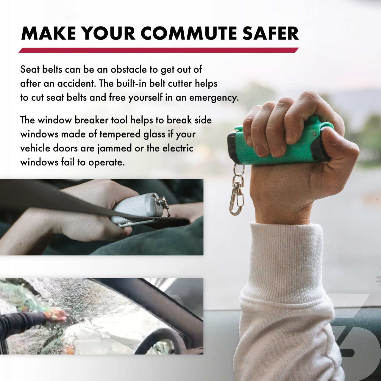 Safe Escape 3-in-1 Pepper Gel with Seat Belt Cutter and Window Breaker - Image 4