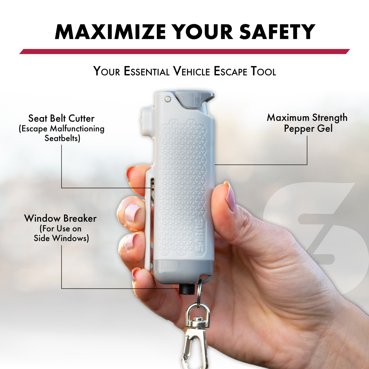 Safe Escape 3-in-1 Pepper Gel with Seat Belt Cutter and Window Breaker - Image 3